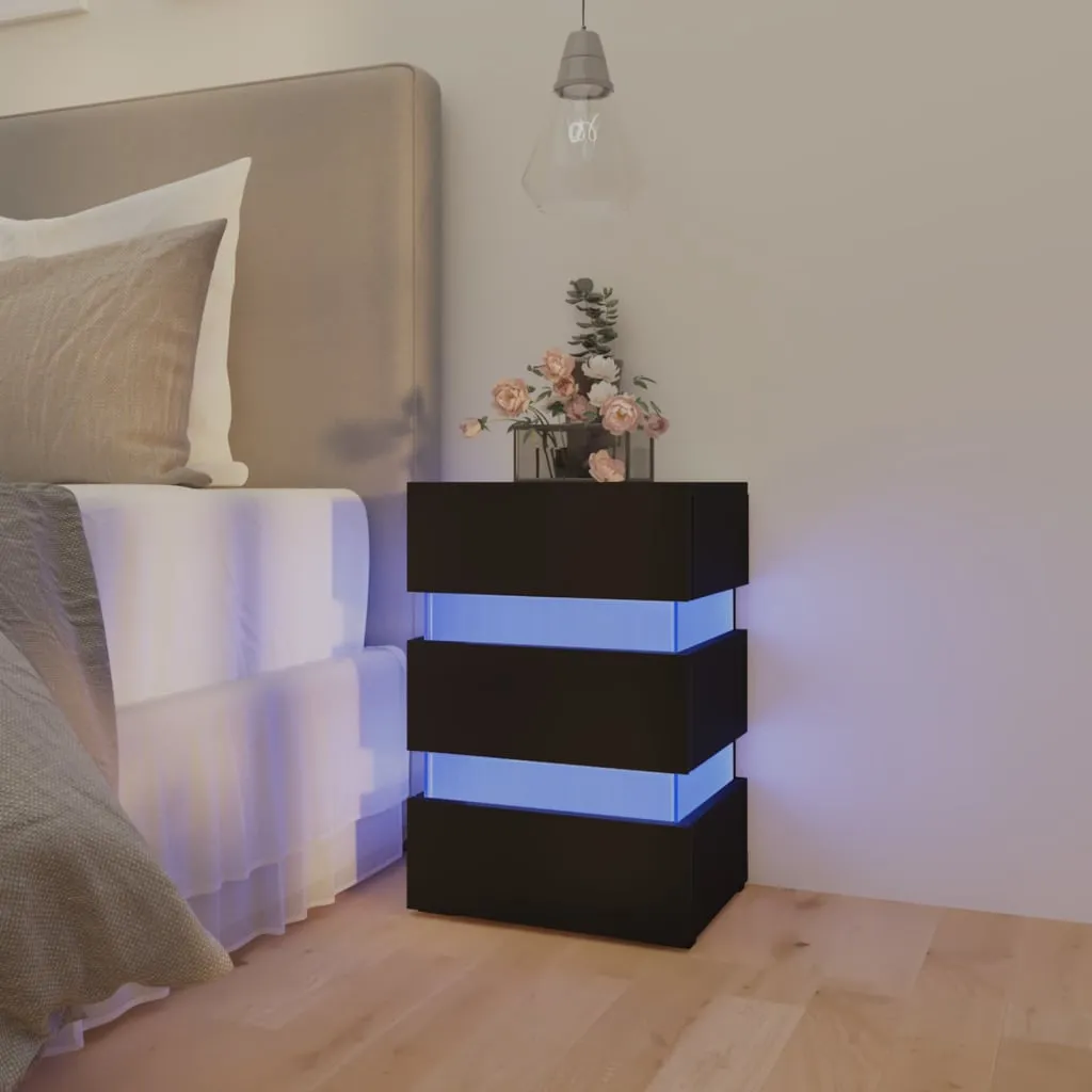 vidaXL Comodino con Luci LED Nero 45x35x67 cm in Legno Multistrato