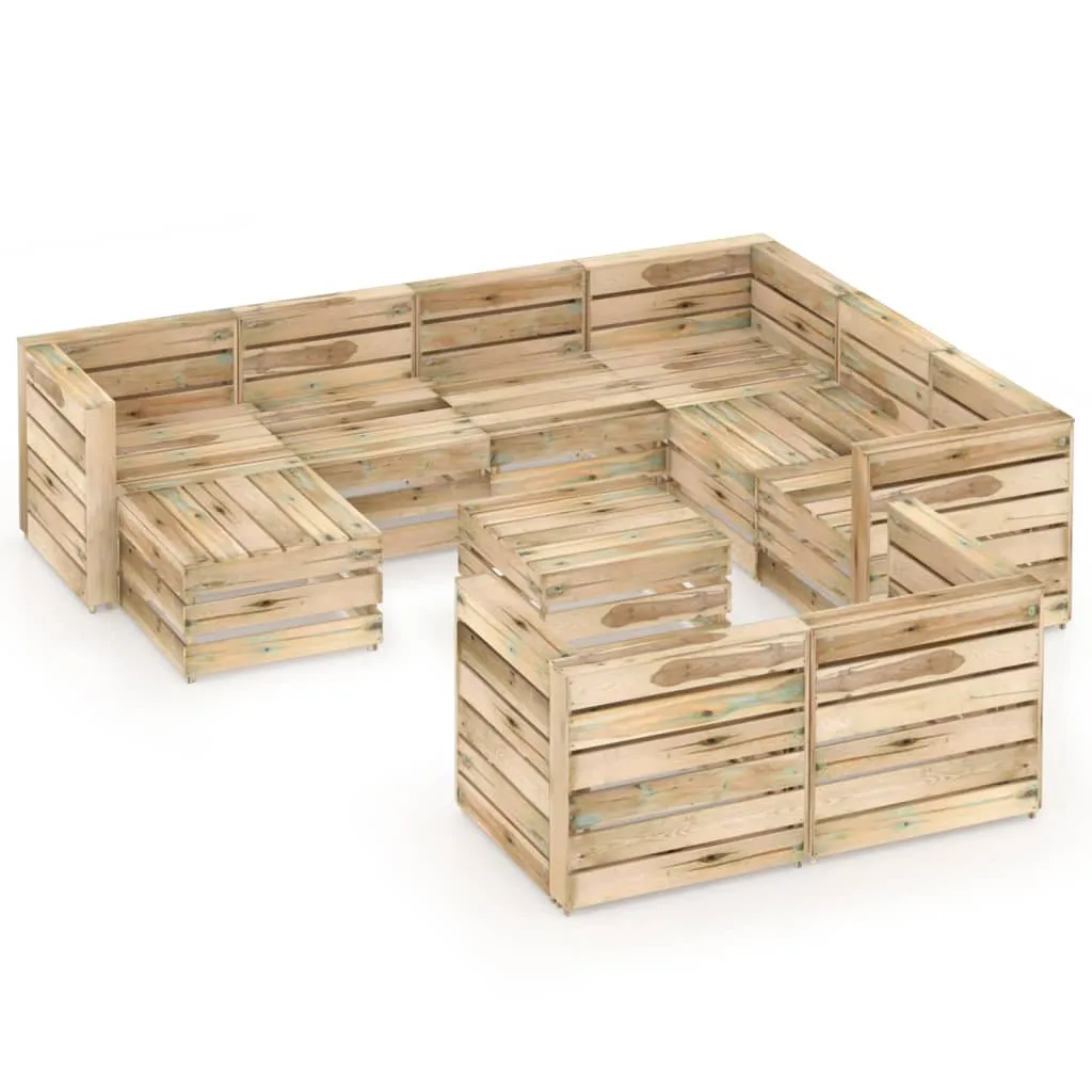 vidaXL Set Salotto da Giardino 10 pz in Legno di Pino Impregnato Verde