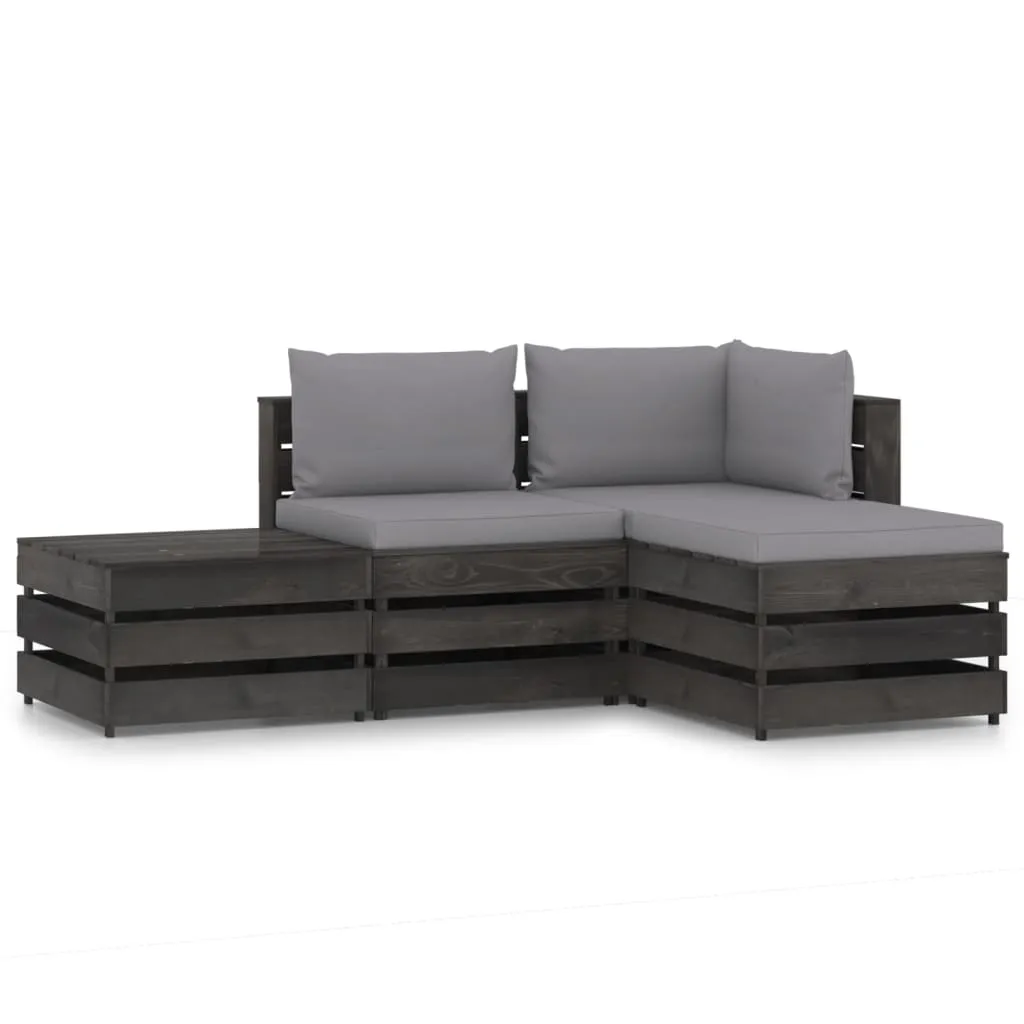 vidaXL Set Salotto da Giardino 4pz con Cuscini Legno Impregnato Grigio