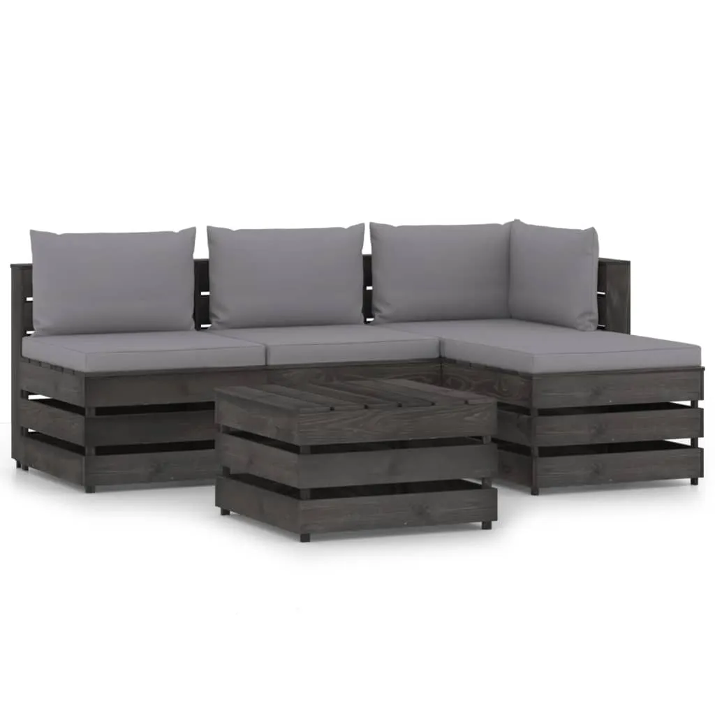 vidaXL Set Salotto da Giardino 5pz con Cuscini Legno Impregnato Grigio