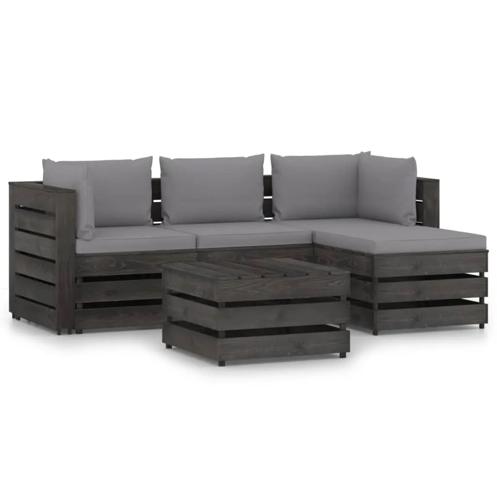 vidaXL Set Salotto da Giardino con Cuscini 5pz Legno Impregnato Grigio