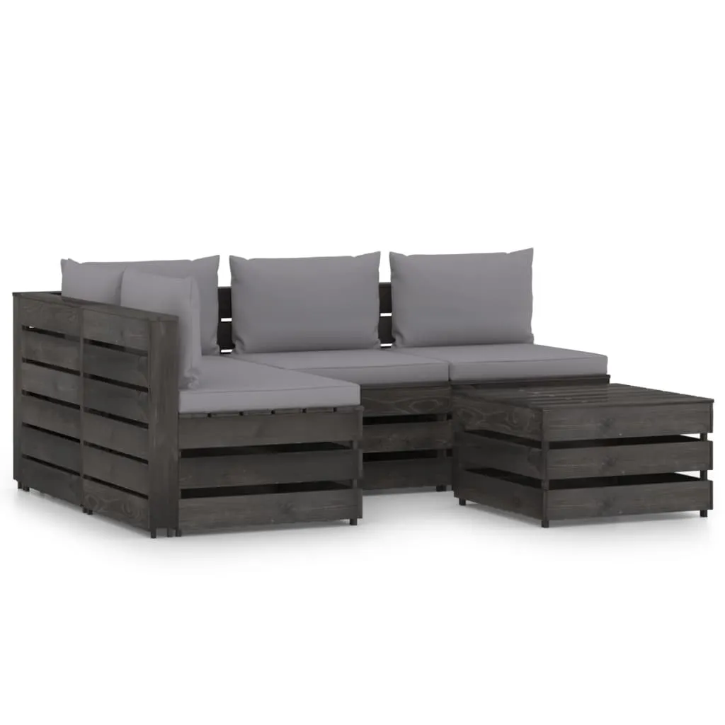 vidaXL Set Salotto da Giardino 5pz con Cuscini Legno Impregnato Grigio