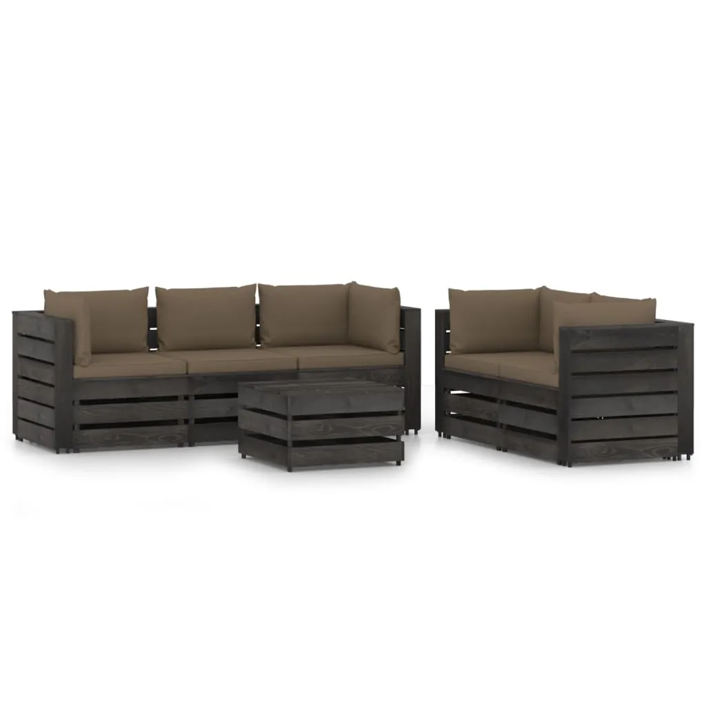 vidaXL Set Salotto da Giardino con Cuscini 6pz Legno Impregnato Grigio