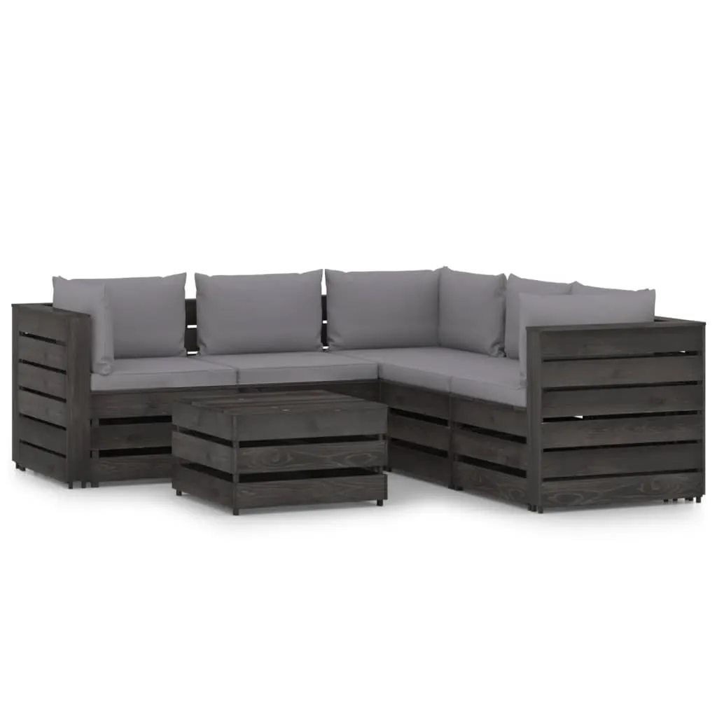 vidaXL Set Salotto da Giardino 6pz con Cuscini Legno Impregnato Grigio