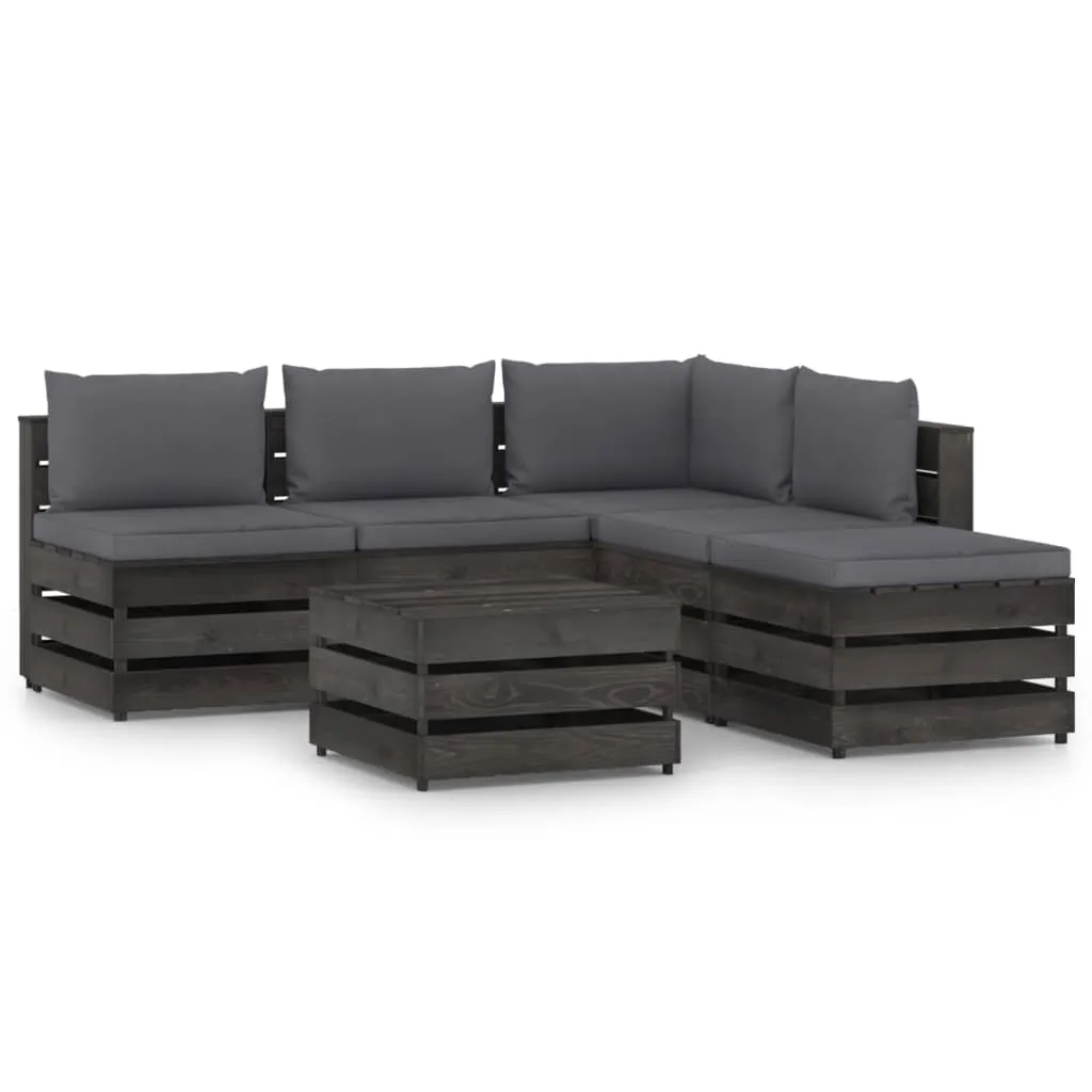 vidaXL Set Salotto da Giardino 6pz con Cuscini Legno Impregnato Grigio