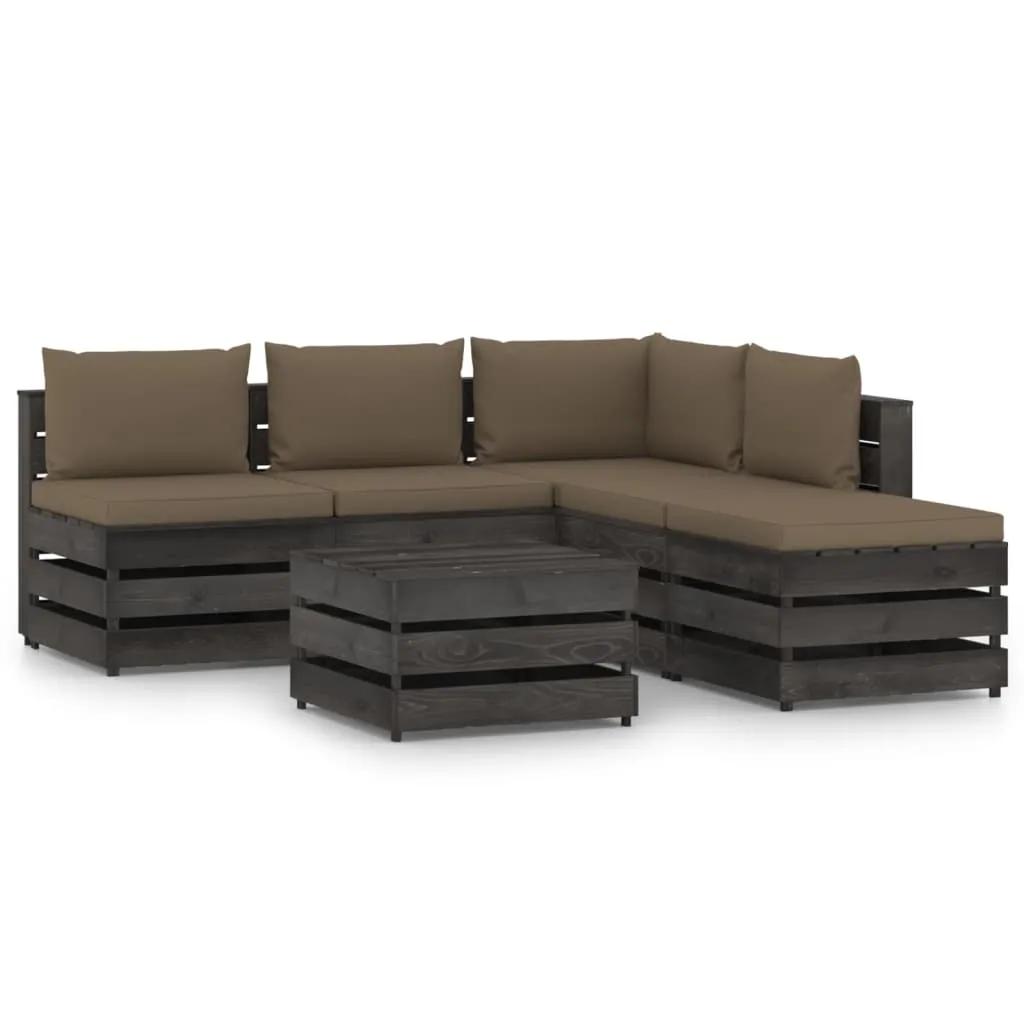 vidaXL Set Divani da Giardino con Cuscini 6 pz Legno Impregnato Grigio