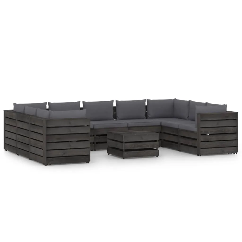 vidaXL Set Salotto Giardino con Cuscini 10 pz Legno Impregnato Grigio