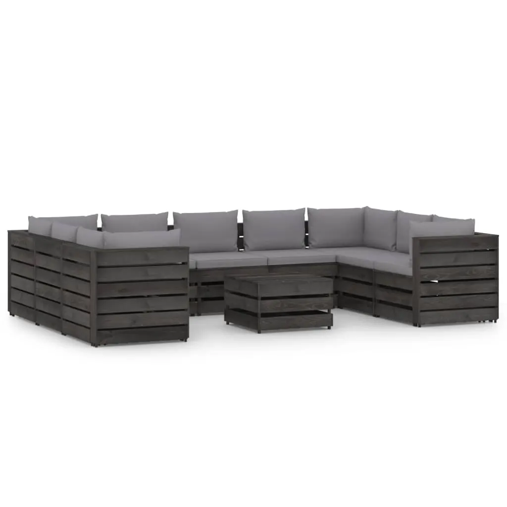 vidaXL Set Salotto Giardino con Cuscini 10 pz Legno Impregnato Grigio