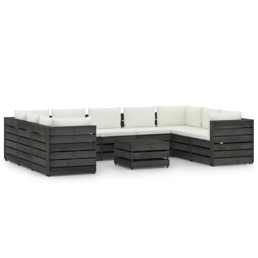 vidaXL Set Salotto Giardino con Cuscini 10 pz Legno Impregnato Grigio