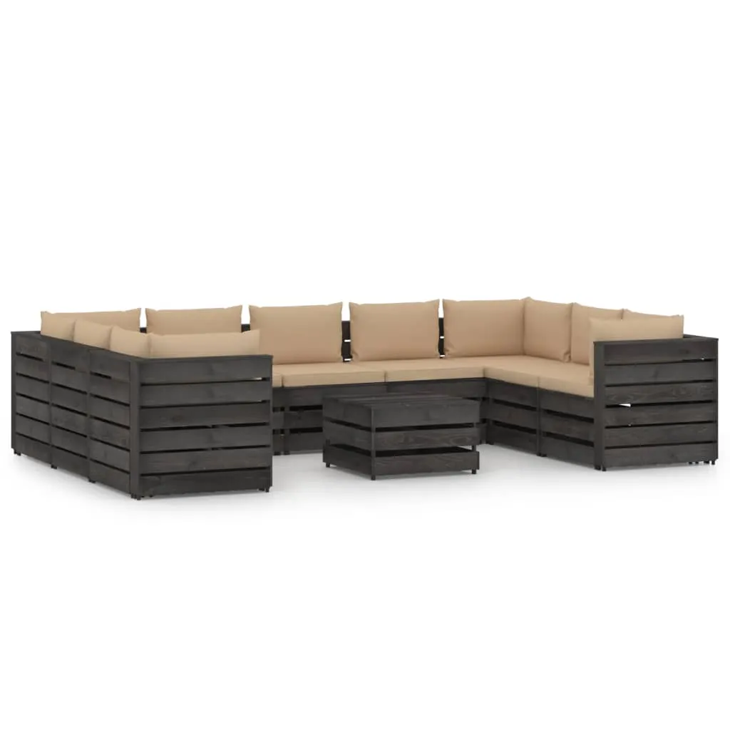 vidaXL Set Salotto Giardino con Cuscini 10 pz Legno Impregnato Grigio