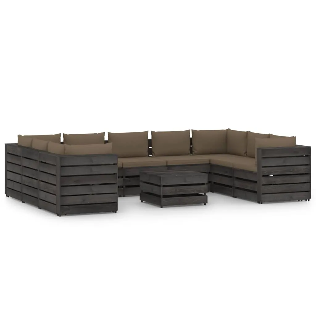 vidaXL Set Salotto Giardino con Cuscini 10 pz Legno Impregnato Grigio