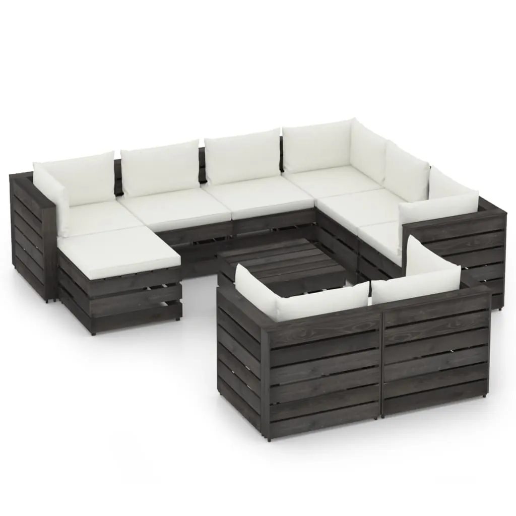 vidaXL Set Salotto Giardino con Cuscini 10 pz Legno Impregnato Grigio