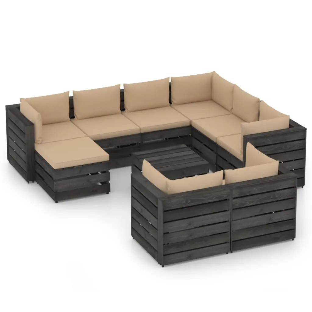 vidaXL Set Salotto Giardino con Cuscini 10 pz Legno Impregnato Grigio