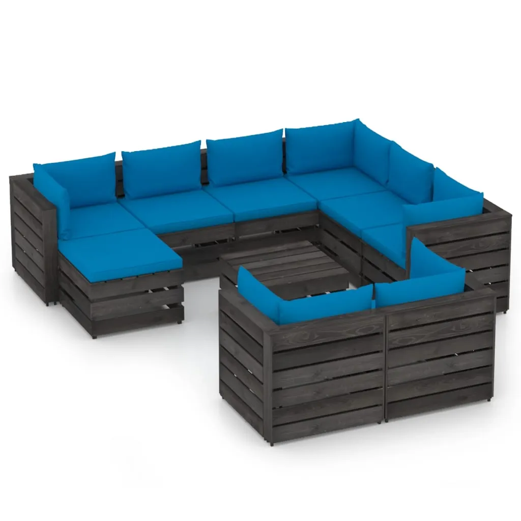 vidaXL Set Salotto Giardino con Cuscini 10 pz Legno Impregnato Grigio