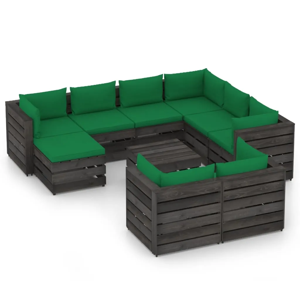 vidaXL Set Salotto Giardino con Cuscini 10 pz Legno Impregnato Grigio