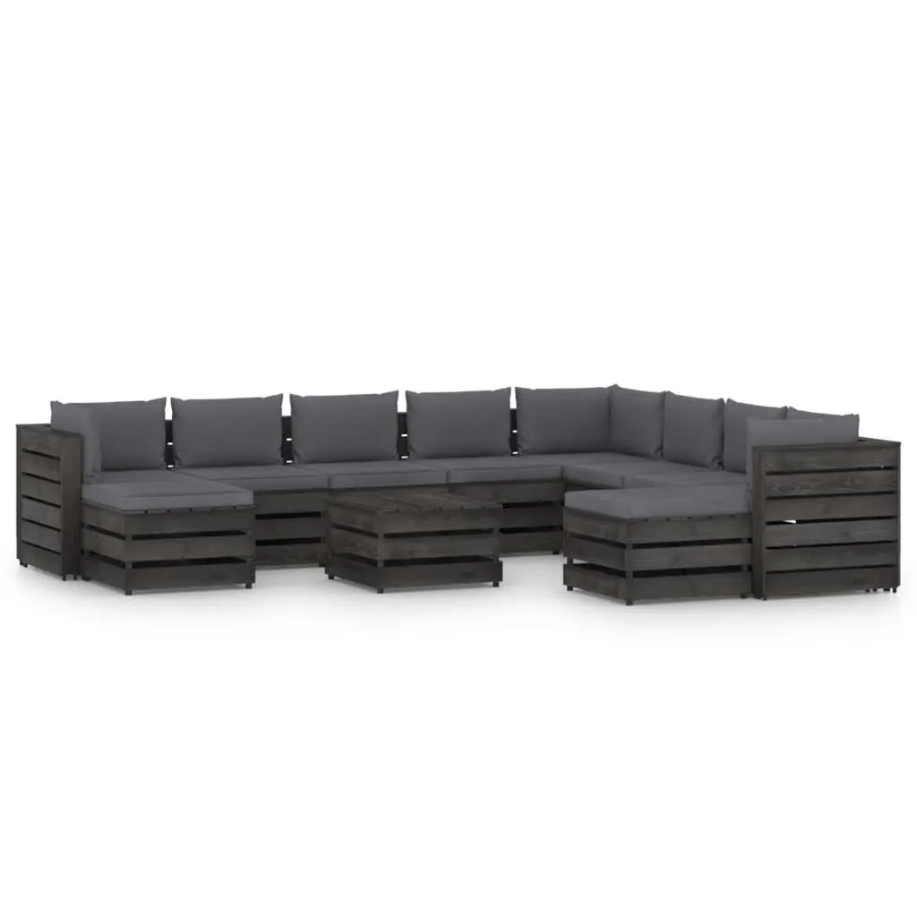 vidaXL Set Salotto Giardino con Cuscini 11 pz Legno Impregnato Grigio