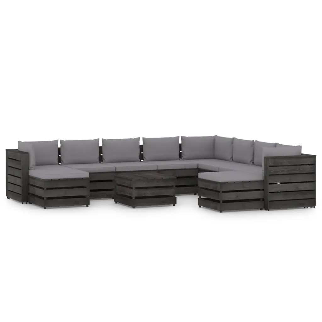 vidaXL Set Salotto Giardino con Cuscini 11 pz Legno Impregnato Grigio