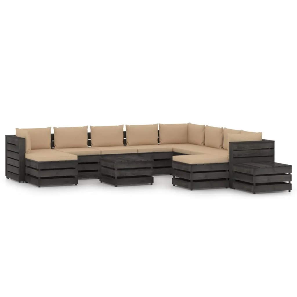 vidaXL Set Salotto Giardino con Cuscini 12 pz Legno Impregnato Grigio