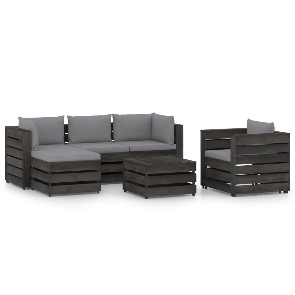 vidaXL Set Salotto da Giardino 6pz con Cuscini Legno Impregnato Grigio