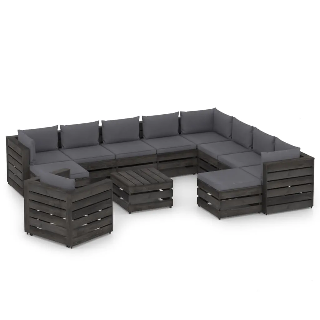 vidaXL Set Salotto Giardino con Cuscini 12 pz Legno Impregnato Grigio