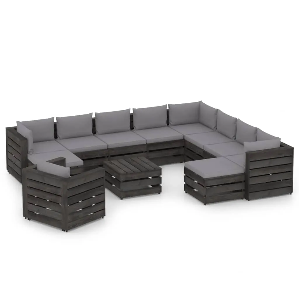 vidaXL Set Salotto Giardino con Cuscini 12 pz Legno Impregnato Grigio