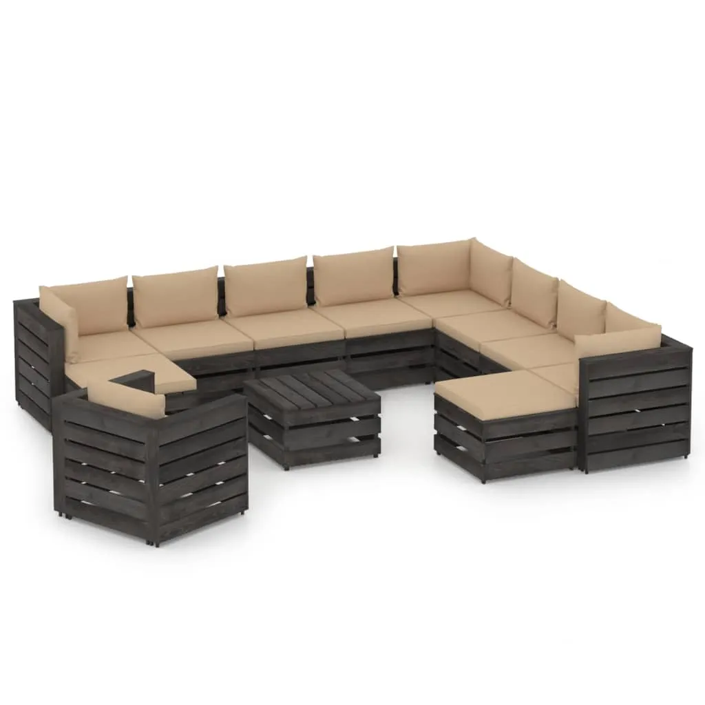 vidaXL Set Salotto Giardino con Cuscini 12 pz Legno Impregnato Grigio