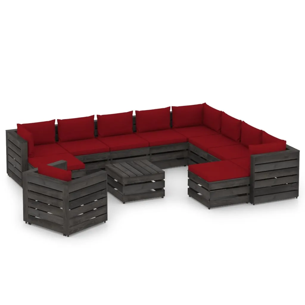 vidaXL Set Salotto Giardino con Cuscini 12 pz Legno Impregnato Grigio