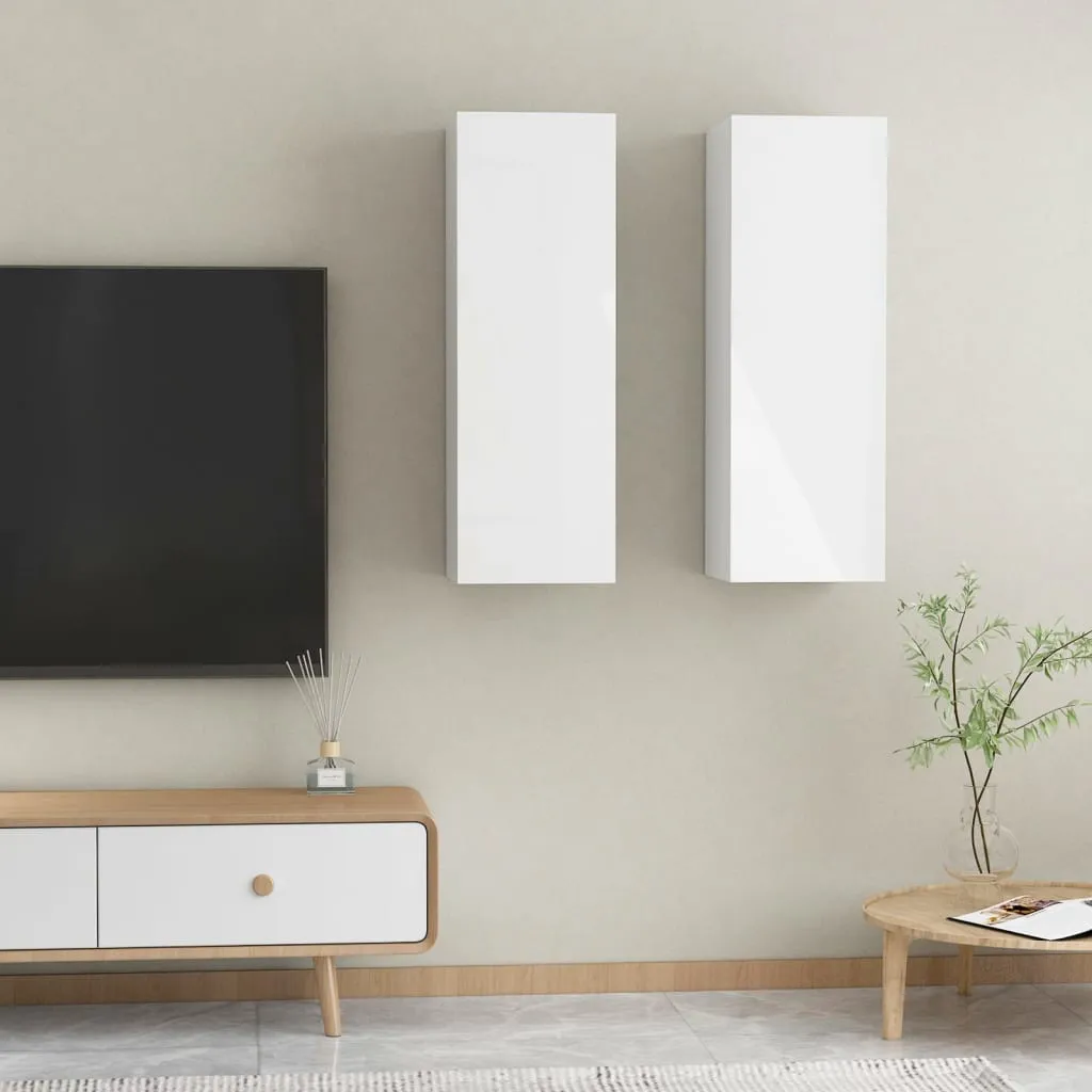 vidaXL Mobili TV 2pz Bianco Lucido 30,5x30x90 cm Legno Multistrato