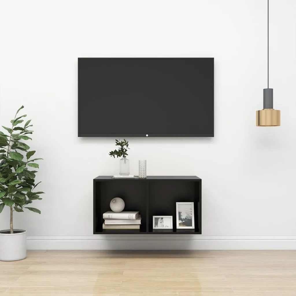 vidaXL Mobile TV da Parete Nero 37x37x72 cm in Legno Multistrato