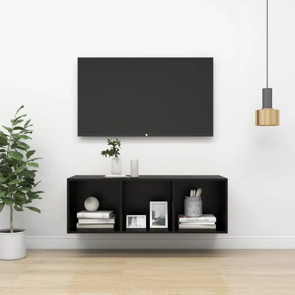 vidaXL Mobile TV da Parete Nero 37x37x107 cm in Legno Multistrato