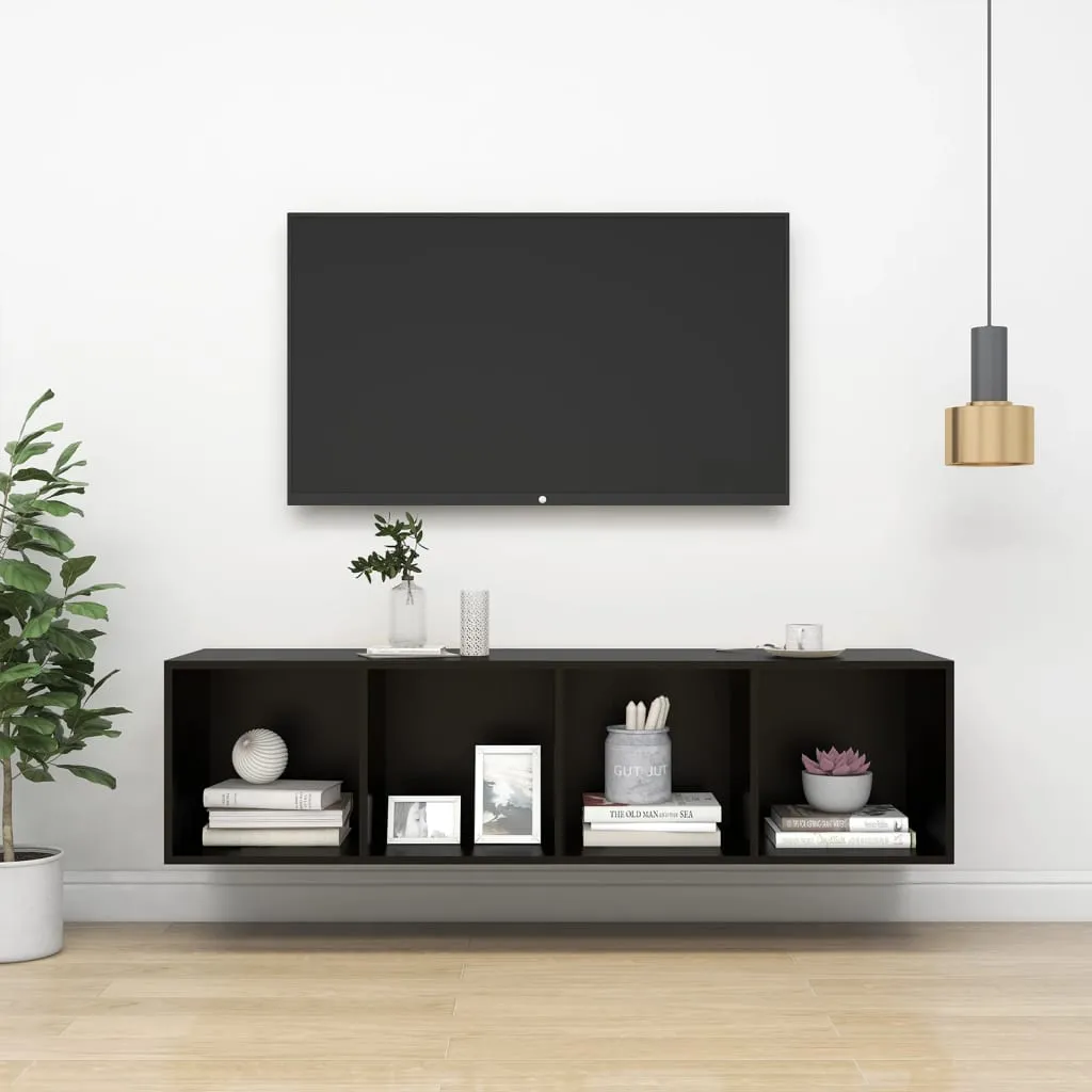 vidaXL Mobile TV da Parete Nero 37x37x142,5 cm in Legno Multistrato