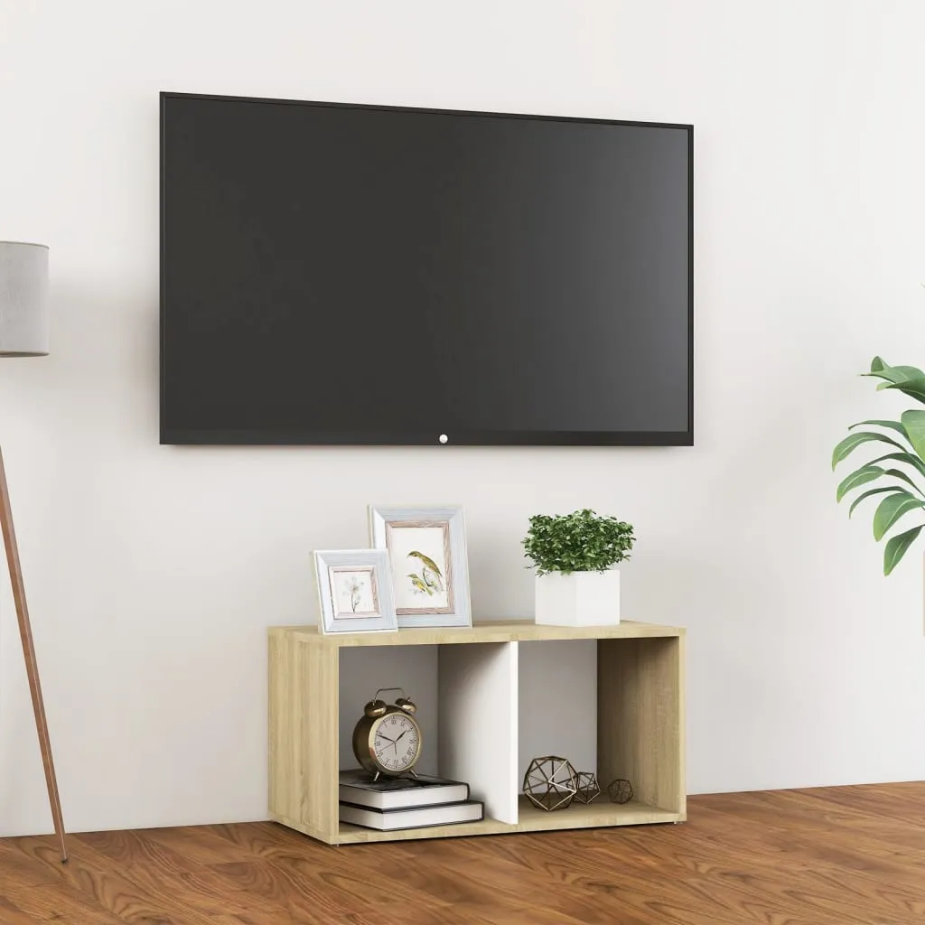 vidaXL Mobile TV Bianco e Rovere Sonoma 72x35x36,5cm Legno Multistrato