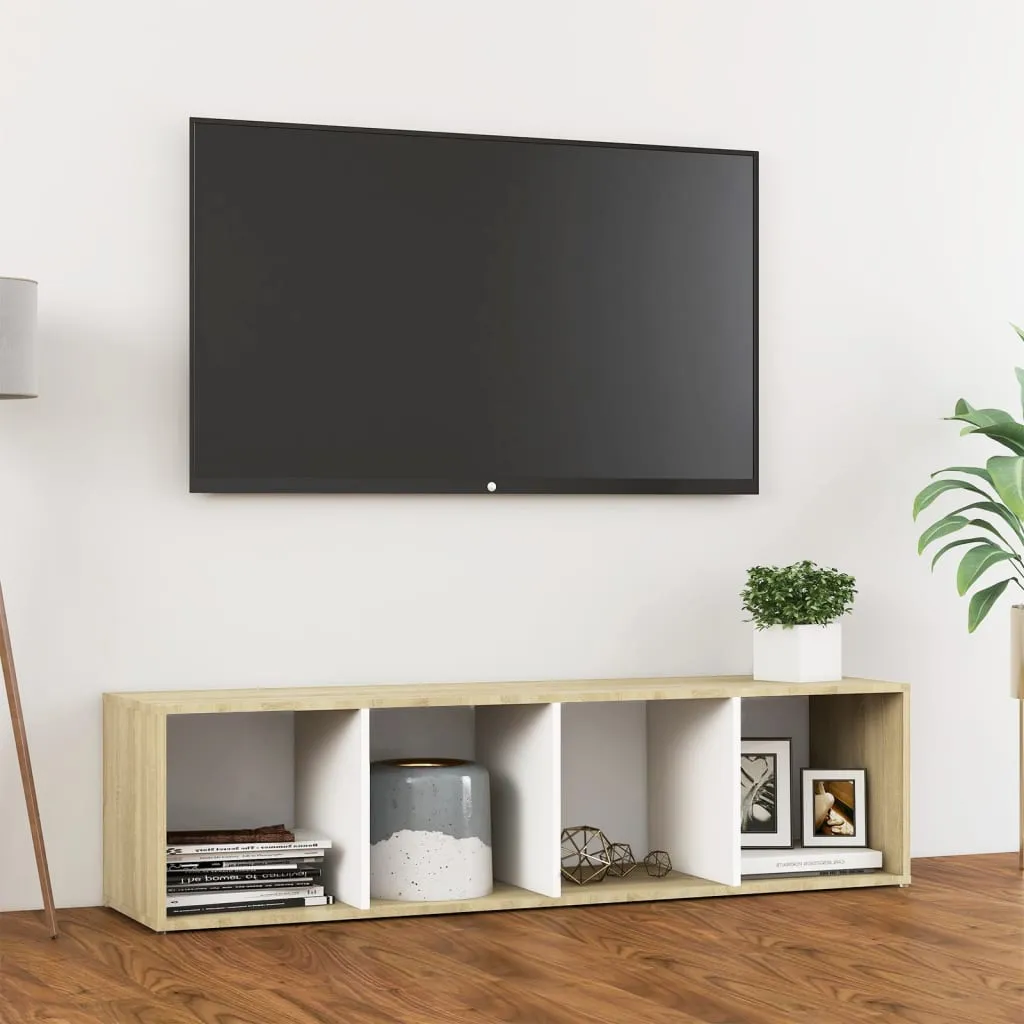 vidaXL Mobile TV Bianco e Rovere Sonoma 142,5x35x36,5 cm Multistrato