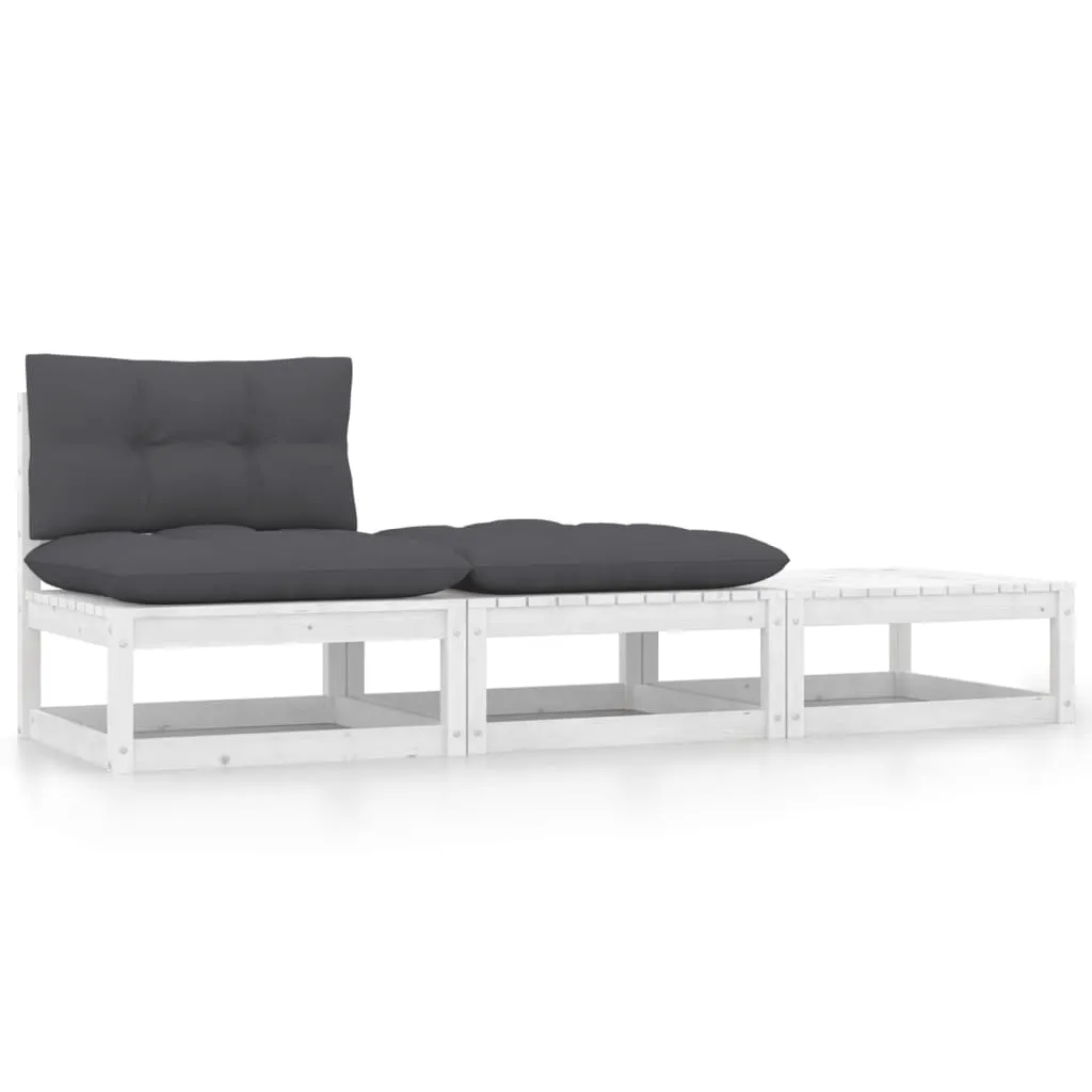 vidaXL Set Divani da Giardino 3 pz Cuscini Legno Massello Pino Bianco