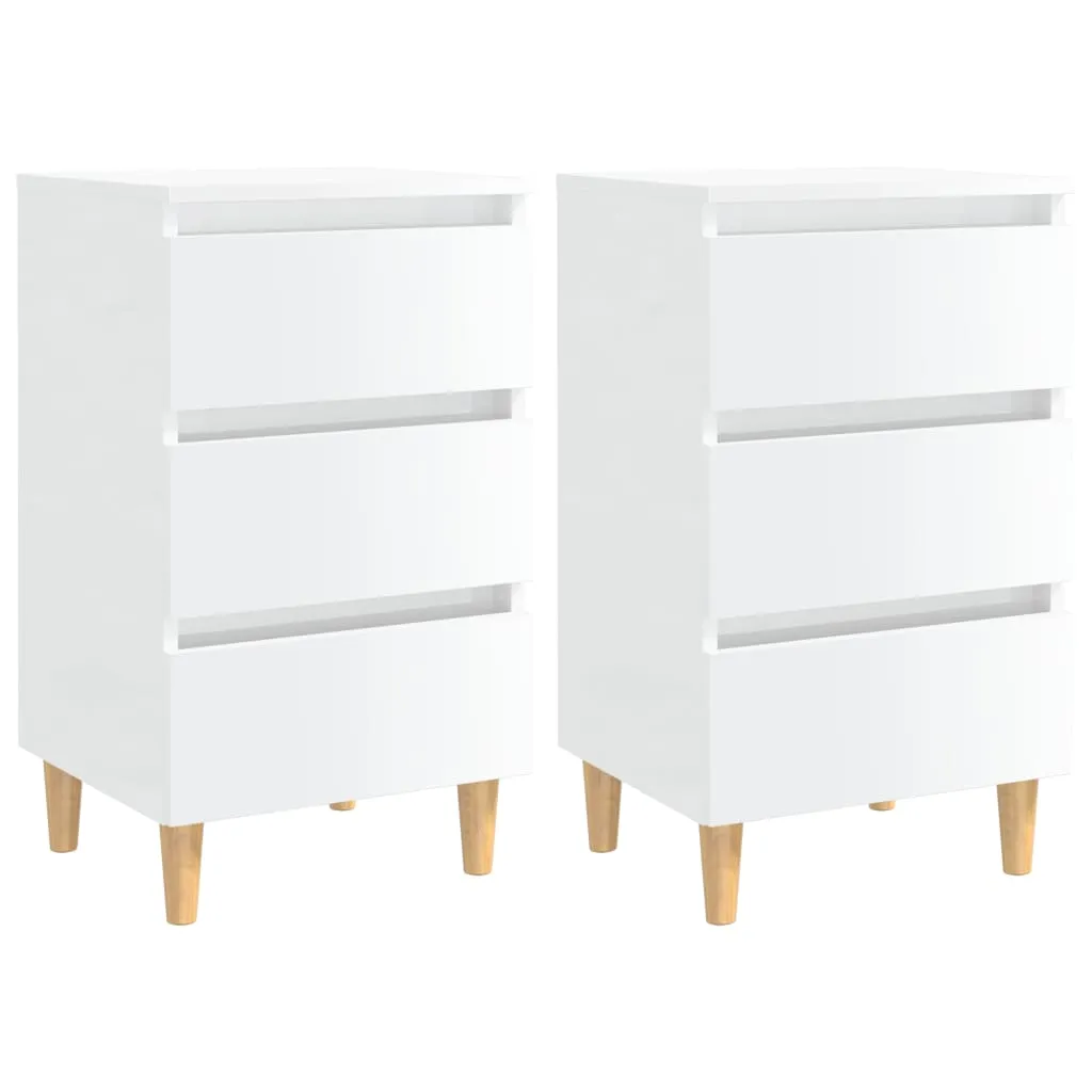 vidaXL Comodini con Gambe in Legno 2pz Bianco Lucido 40x35x69 cm