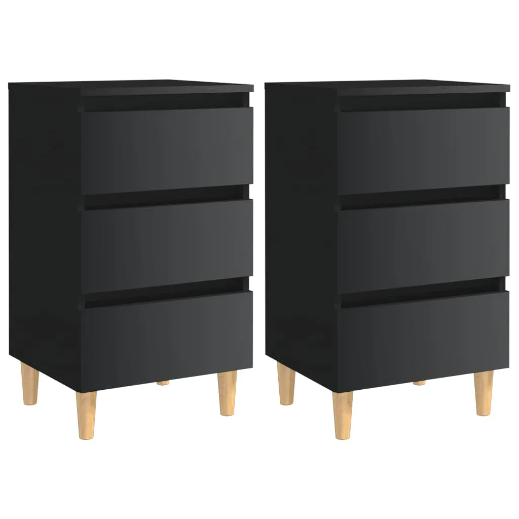 vidaXL Comodini con Gambe in Legno 2pz Nero Lucido 40x35x69 cm