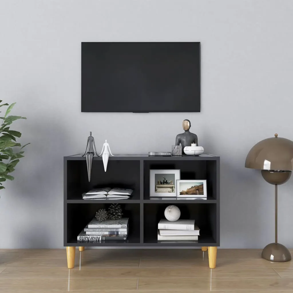 vidaXL Mobile TV con Gambe in Legno Massello Grigio 69,5x30x50 cm