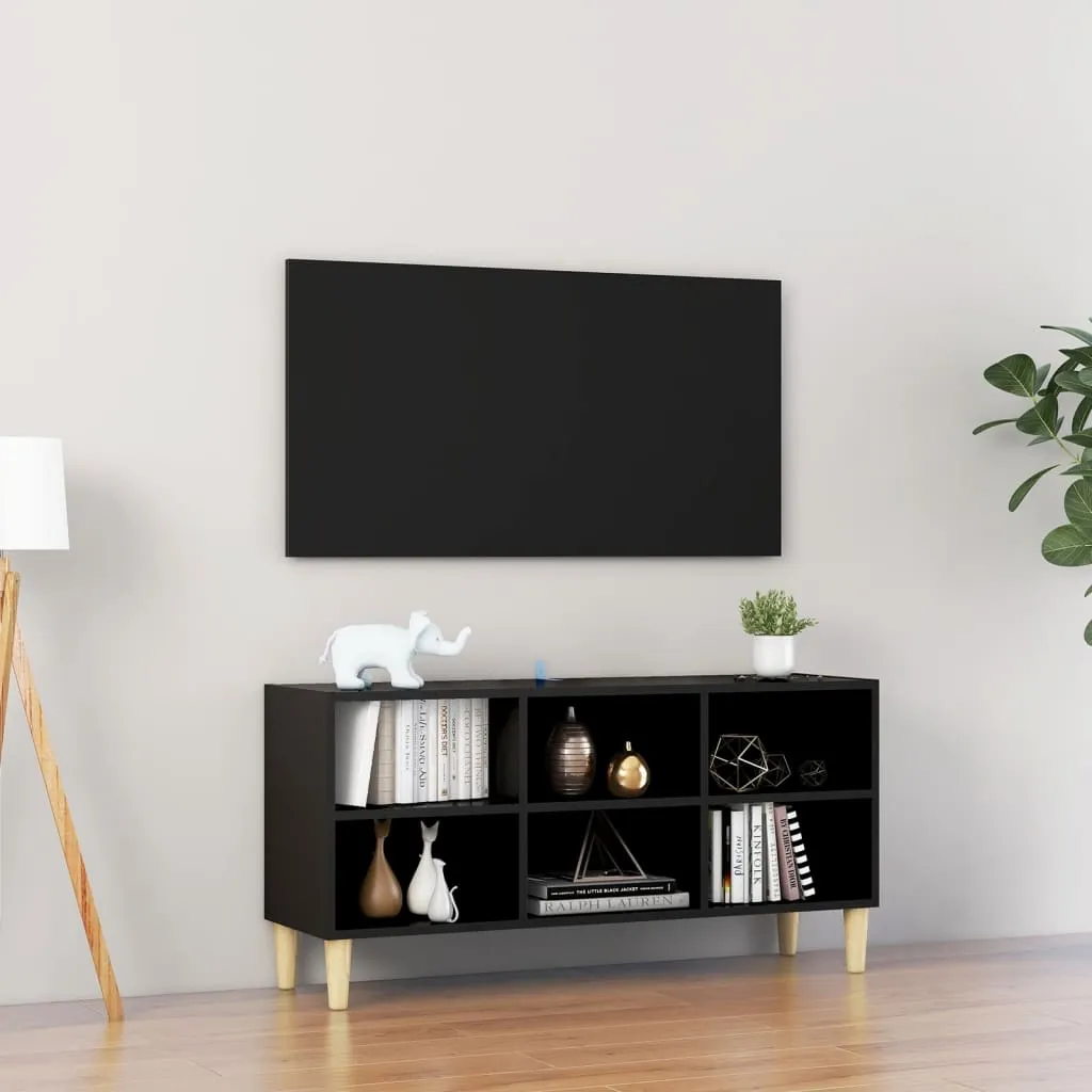 vidaXL Mobile TV con Gambe in Legno Massello Nero 103,5x30x50 cm