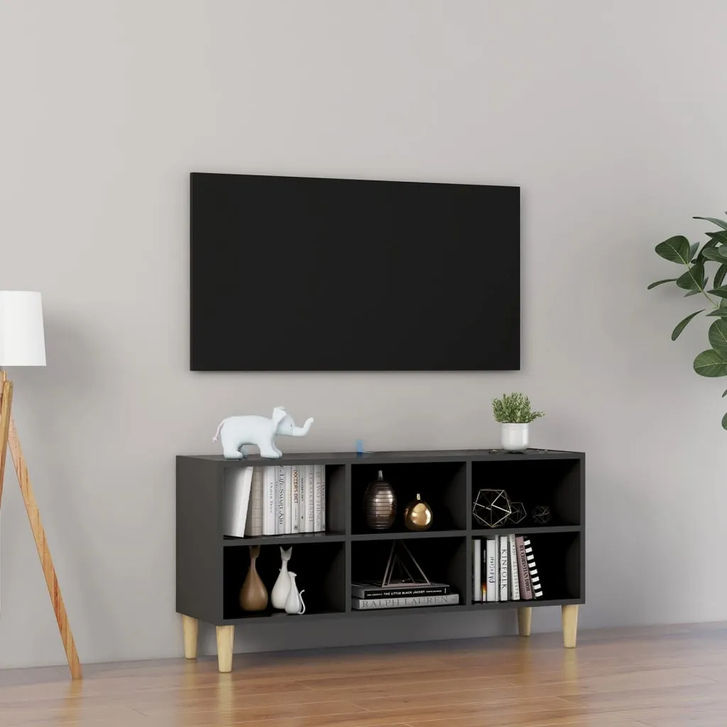 vidaXL Mobile TV con Gambe in Legno Massello Grigio 103,5x30x50 cm