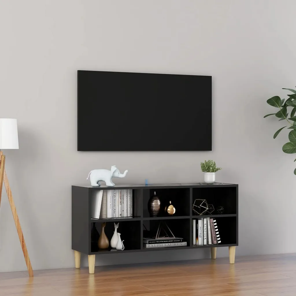 vidaXL Mobile TV con Gambe Legno Massello Nero Lucido 103,5x30x50 cm