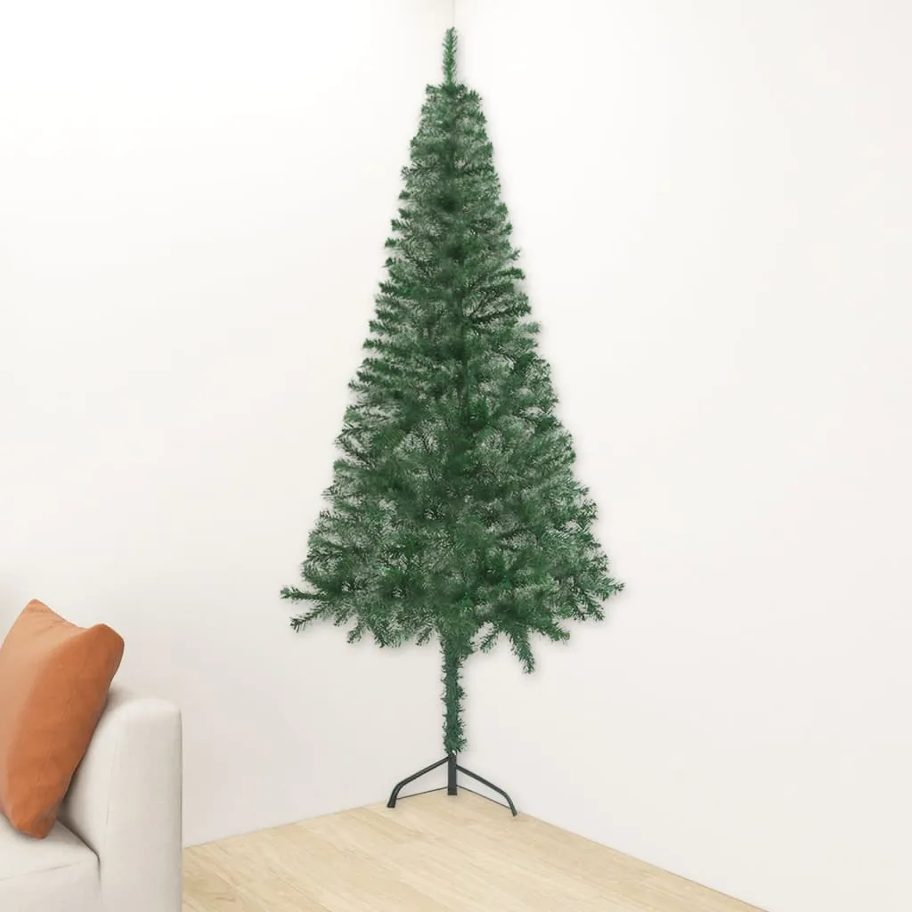 vidaXL Albero di Natale Artificiale ad Angolo con Supporto Verde 210 cm PVC