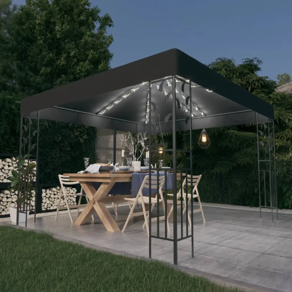 vidaXL Gazebo con Stringa di Luci LED 3x3 m Antracite