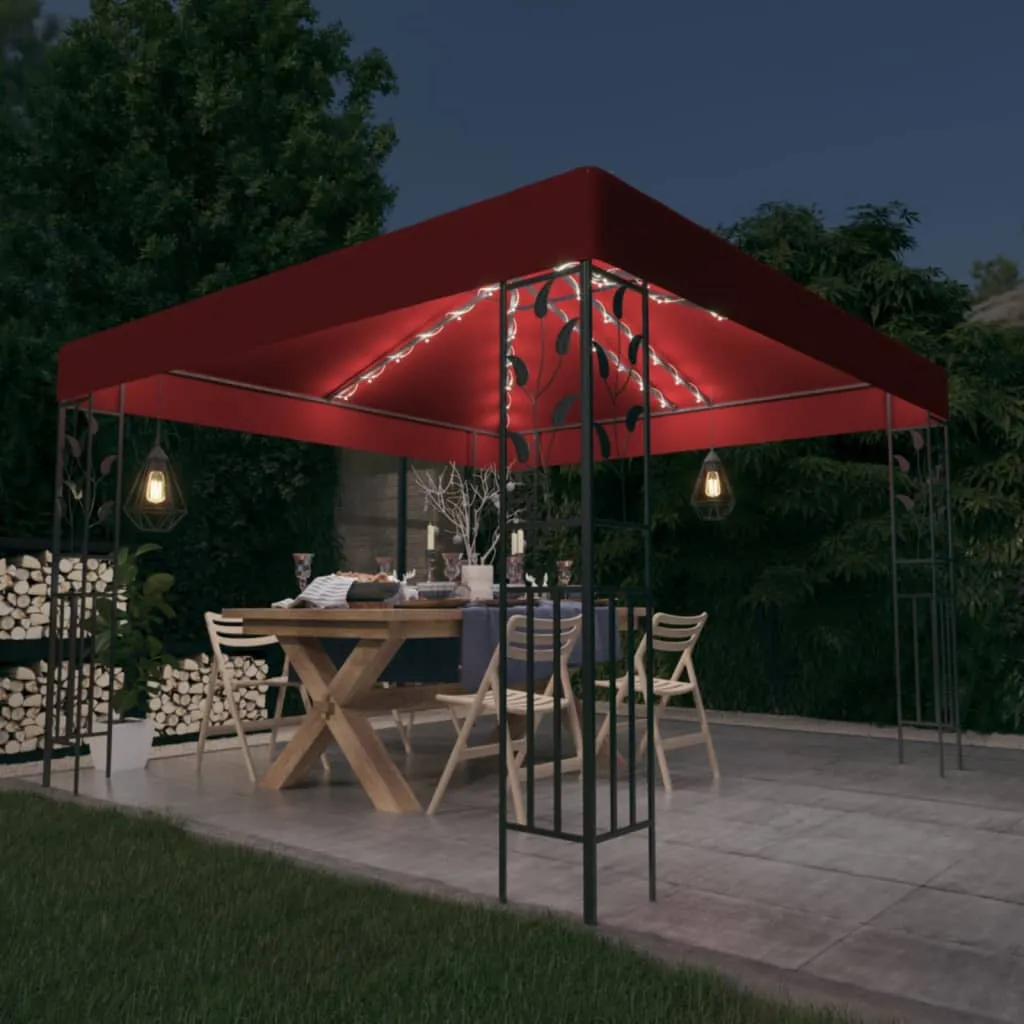 vidaXL Gazebo con Stringa di Luci LED 3x3 m Rosso Vino