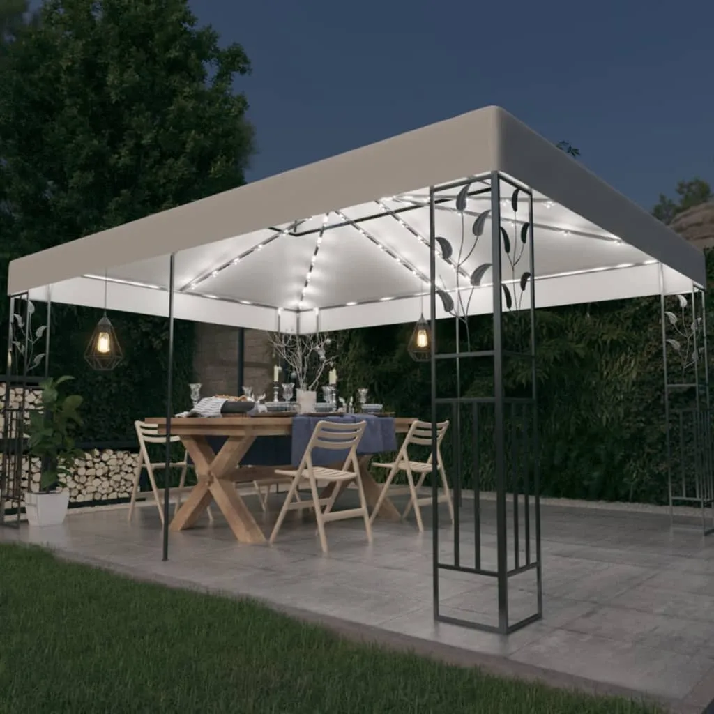 vidaXL Gazebo con Tetto Doppio e Stringa di Luci LED 3x4 m Bianco