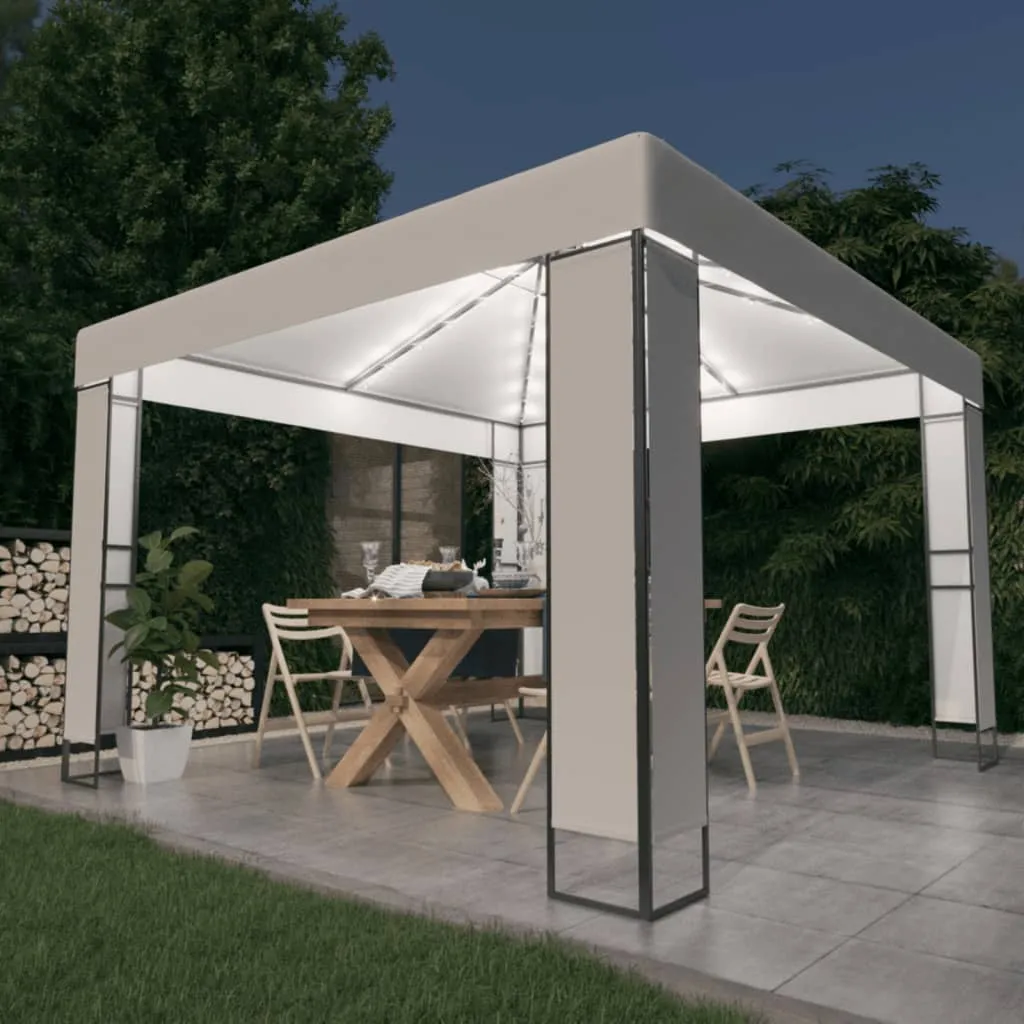 vidaXL Gazebo con Tetto Doppio e Stringa di Luci LED 3x3 m Bianco