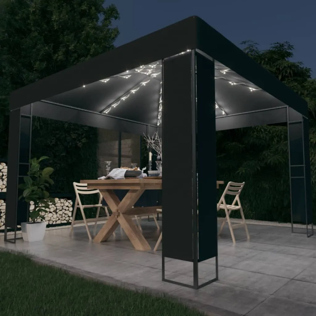 vidaXL Gazebo con Tetto Doppio e Stringa di Luci LED 3x3 m Antracite