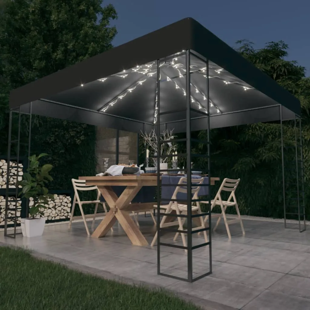 vidaXL Gazebo da Giardino con Luci LED a Stringa 3x3 m Antracite