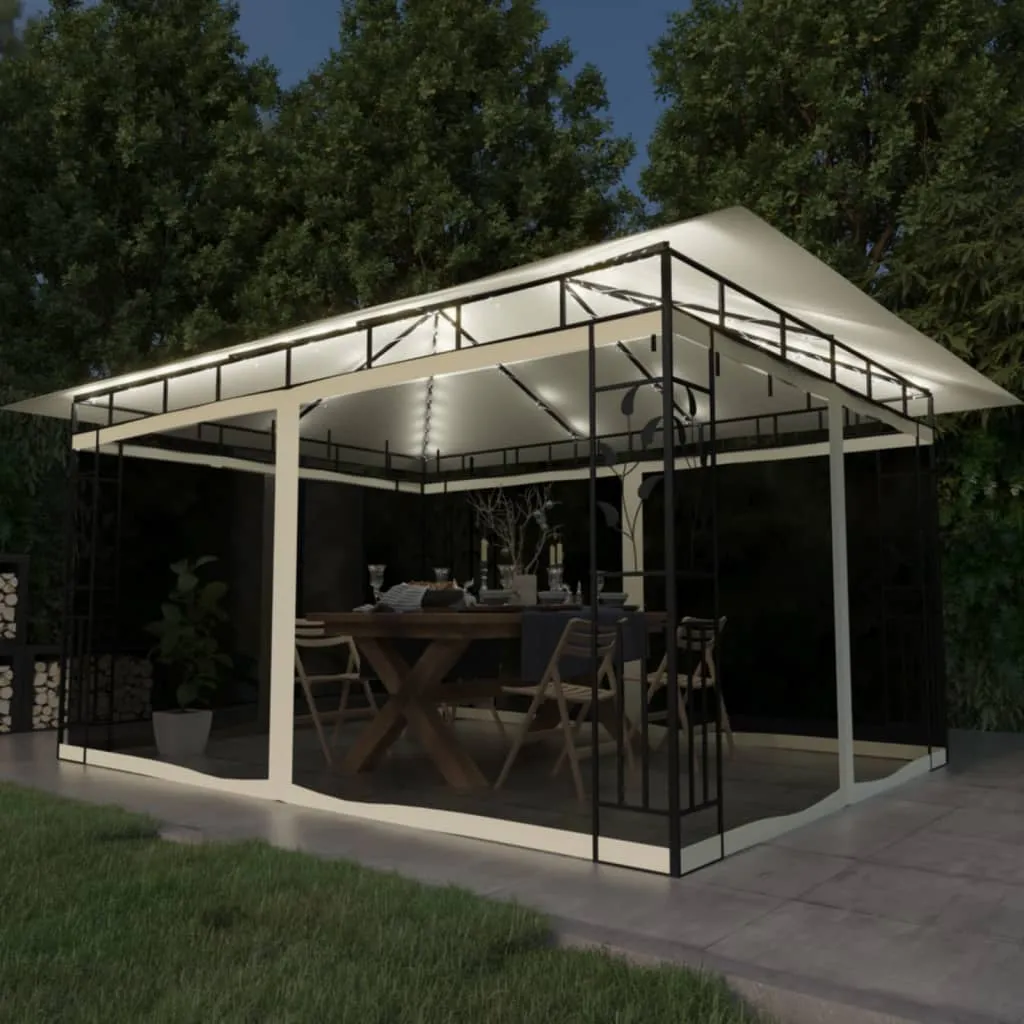 vidaXL Gazebo con Zanzariera e Luci LED 4x3x2,73 m Crema