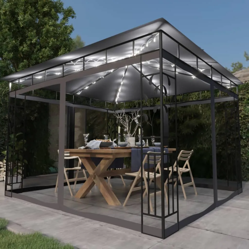 vidaXL Gazebo con Zanzariera e Luci LED 3x3x2,73 m Antracite