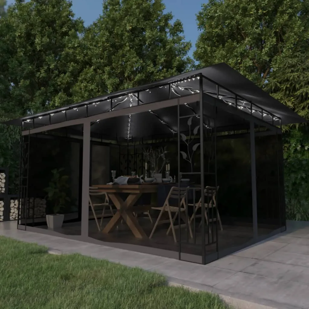 vidaXL Gazebo con Zanzariera e Luci LED 4x3x2,73 m Antracite